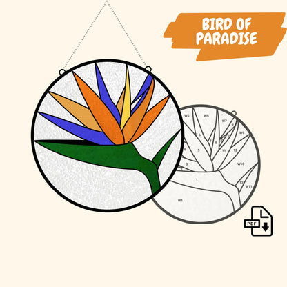 Paradiesvogel-Buntglasmuster • Strelitzia-Blumen-Sonnenfänger-Muster