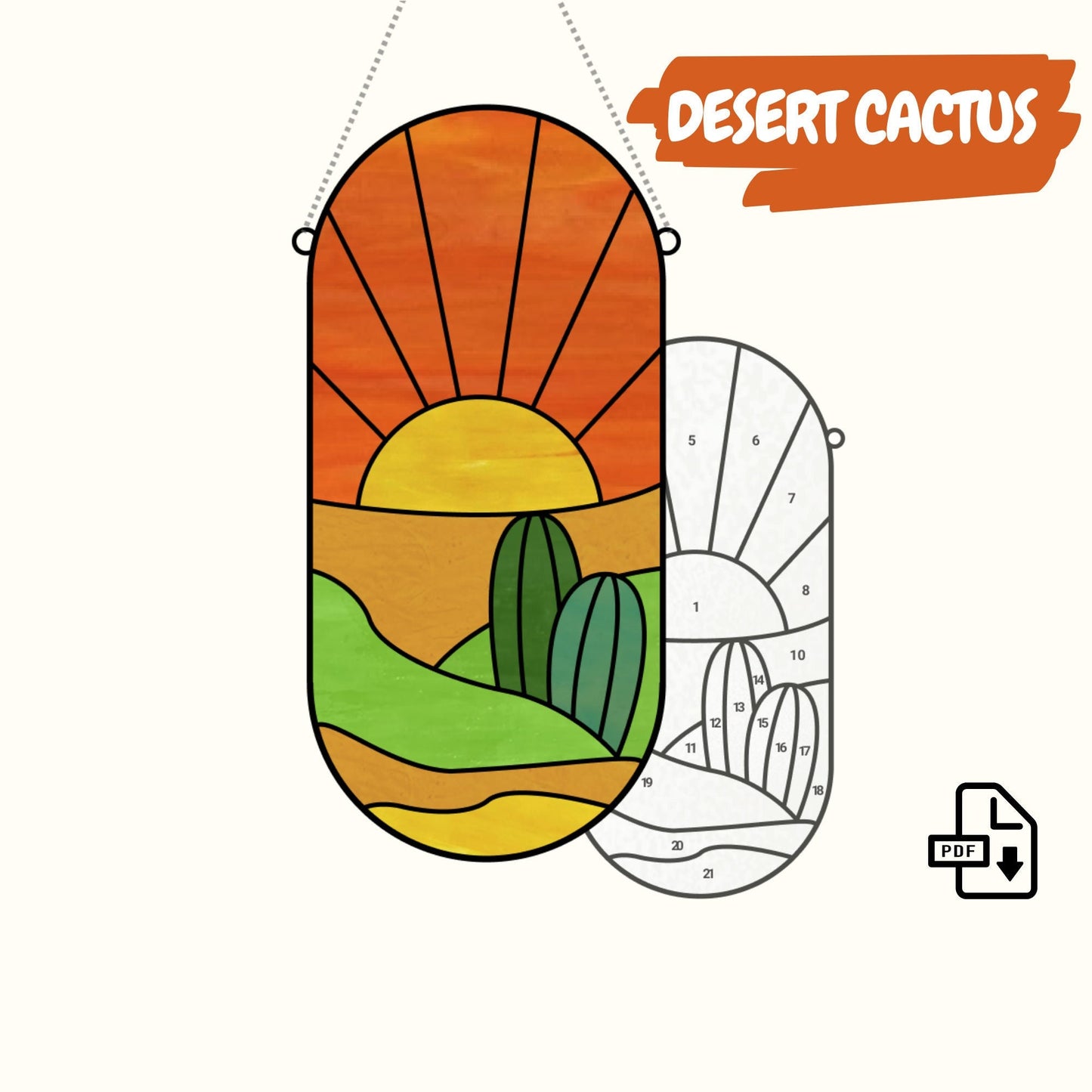 Patrón de atrapasueños de vidrieras de paisaje de cactus del desierto