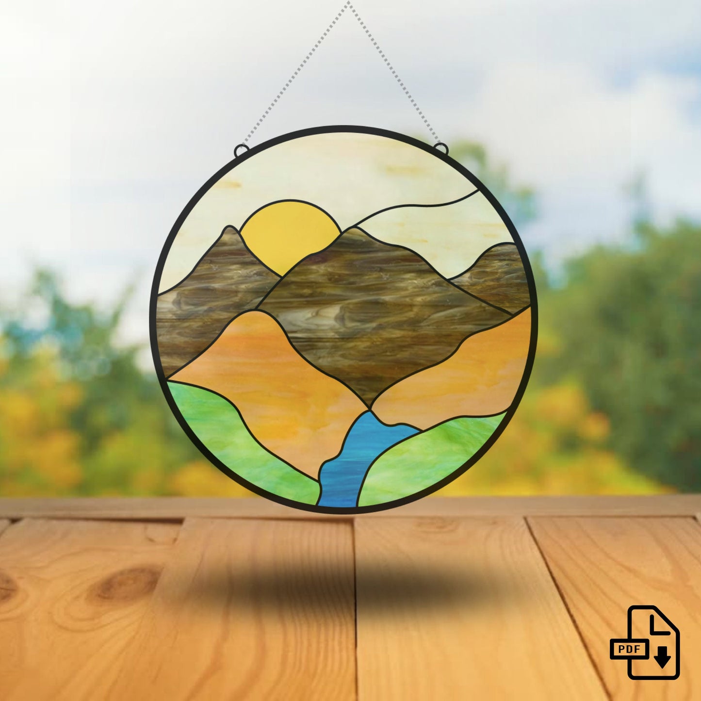 Landscape, Stained Glass Pattern, Stained Glass Patterns, DIY Stained  Glass, 