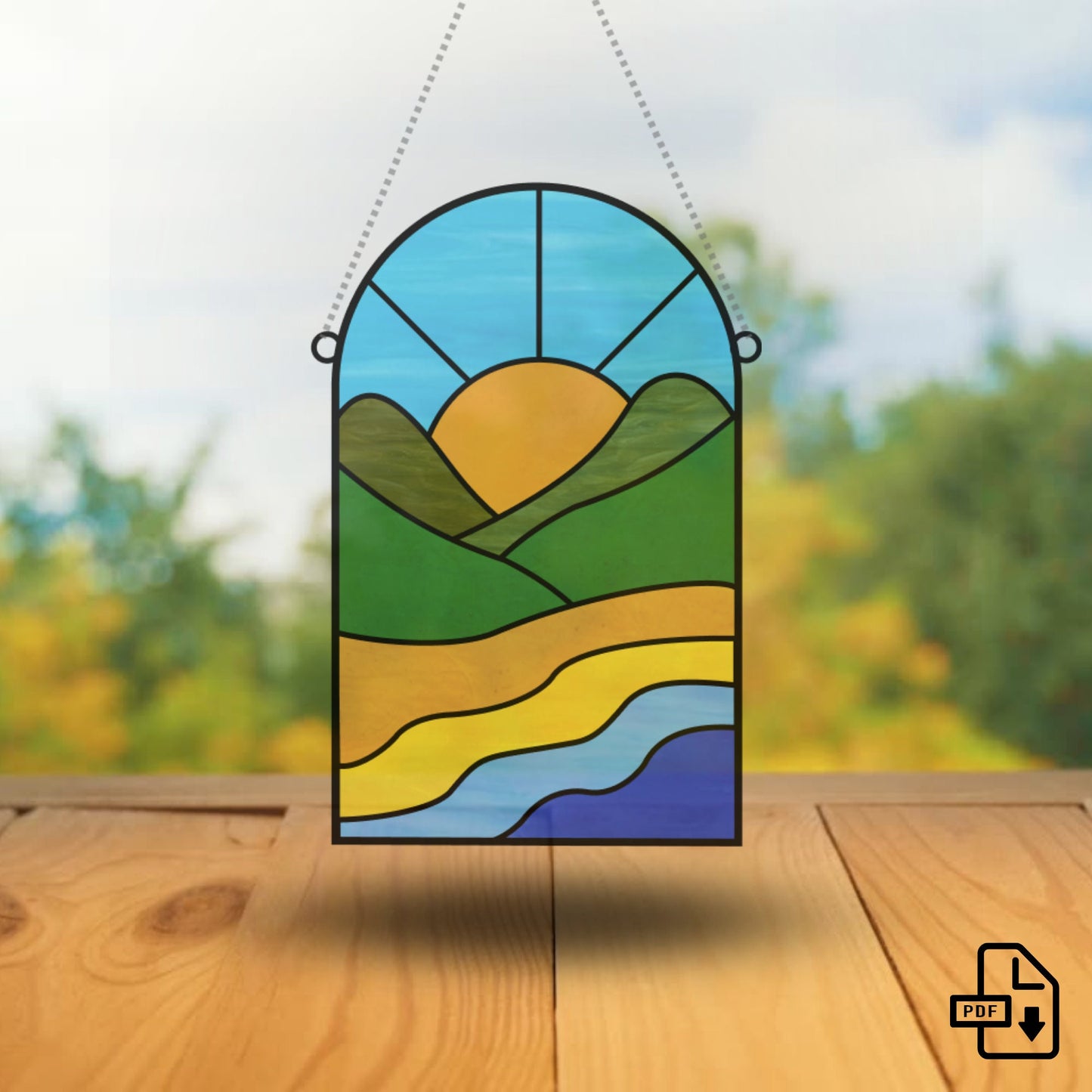 Landscape Stained Glass Pattern - Beginner Suncatcher Pattern