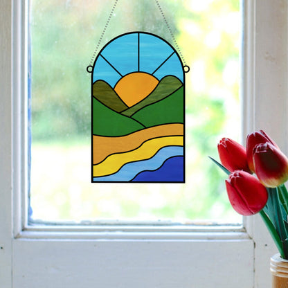 Landscape Stained Glass Pattern - Beginner Suncatcher Pattern