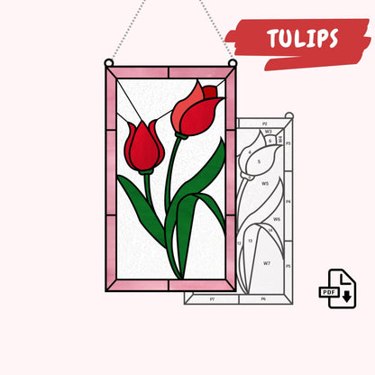 Tulpen-Buntglasmuster • Tulpenblumen-Sonnenfänger-Muster