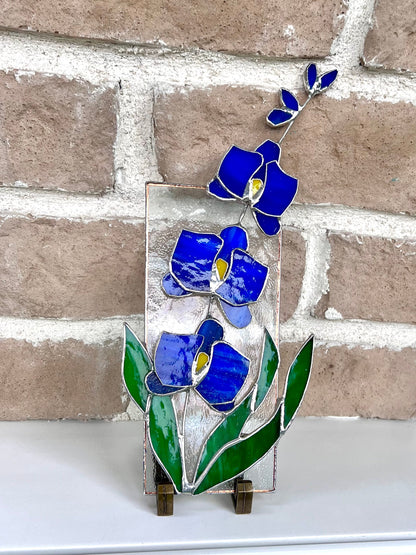 Stained Glass Flower Panel With Stand, stained glass orchid suncatcher home decor