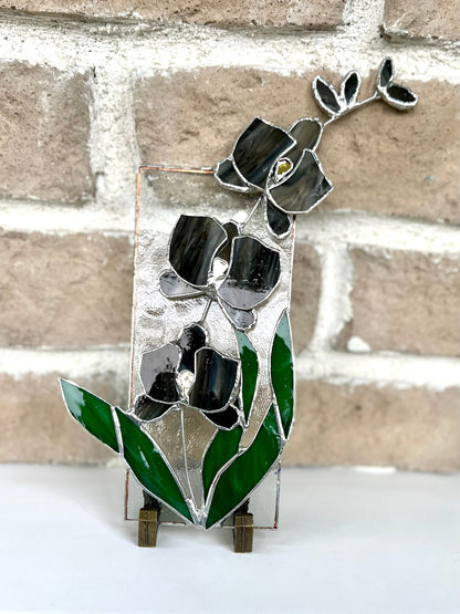 Panel de orquídeas de vidrieras con soporte | Decoración del hogar Suncatcher de vidrieras