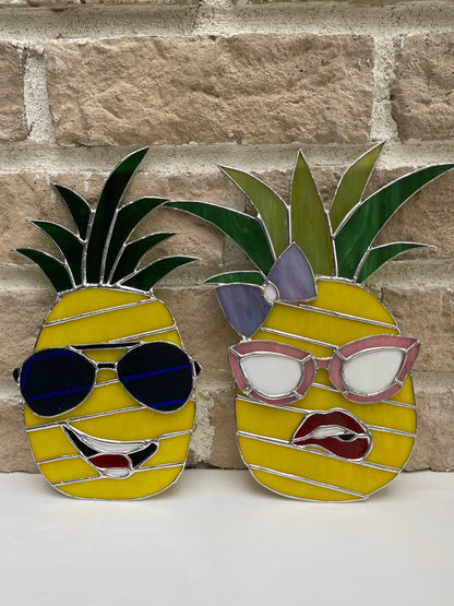 Pineapple Stained Glass Suncatcher • Mr. & Ms. Pineapple Window Hanging • Home Decor