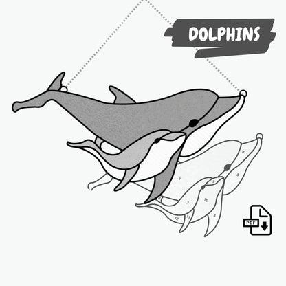 Buntglasmuster mit Delfinen • Muster zum Aufhängen von Delfinen am Fenster