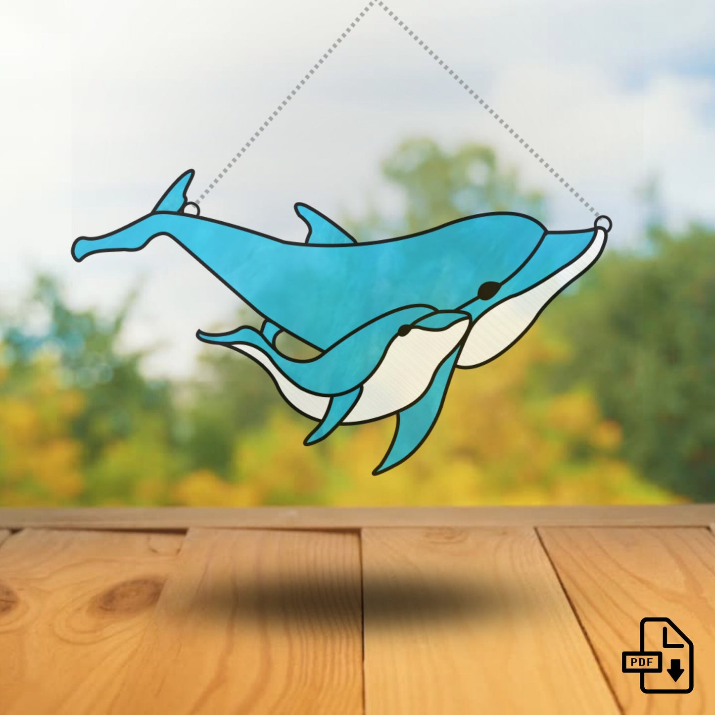 Dolphins Stained Glass Pattern • Dolphins Window Hanging Pattern