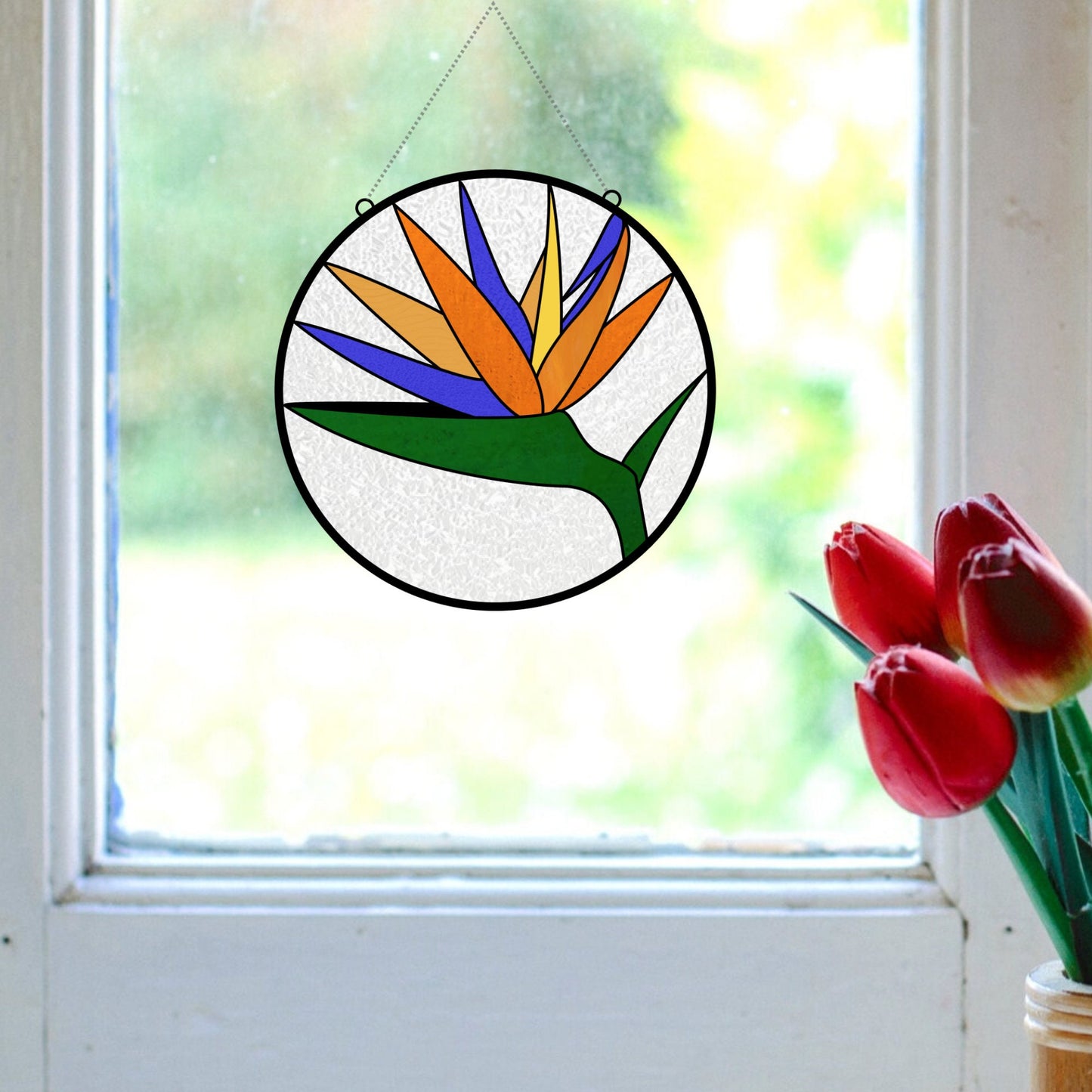 Patrón de vidrieras de ave del paraíso • Patrón de atrapasueños de flores de Strelitzia