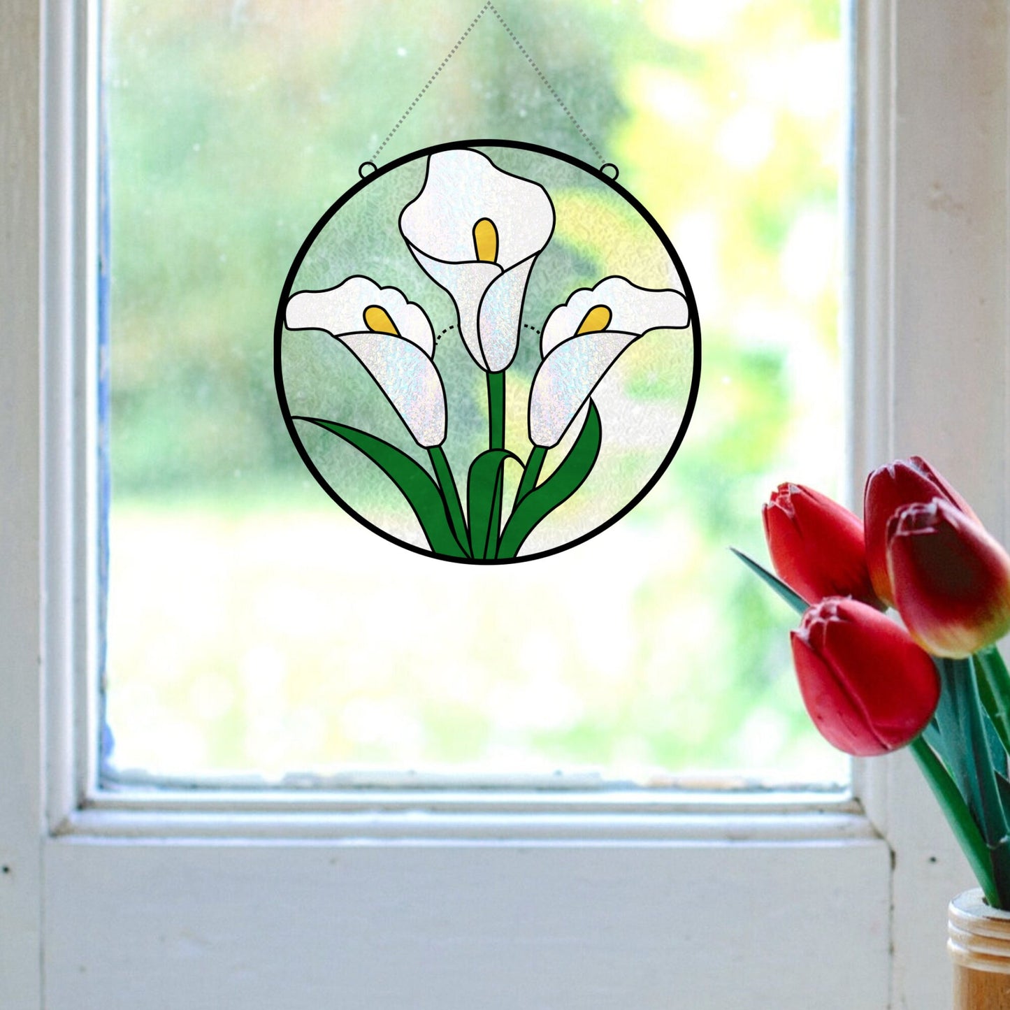 Patrón de vitral de lirio de cala • Patrón de atrapasueños de flor de lirio