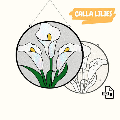 Calla-Lilien-Buntglasmuster • Lilienblumen-Sonnenfängermuster