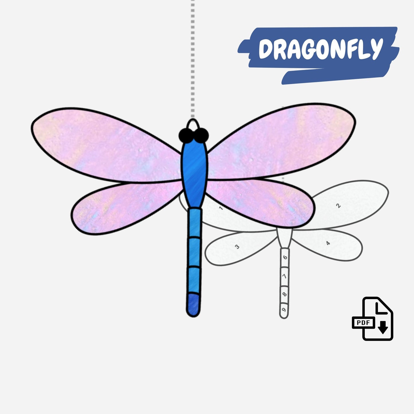 Dragonfly Stained Glass Pattern • Beginner Dragonfly Suncatcher Pattern • Digital Download