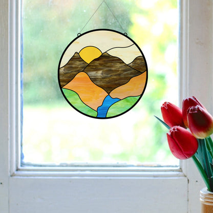 Mountain Landscape Stained Glass Pattern • Home Decor