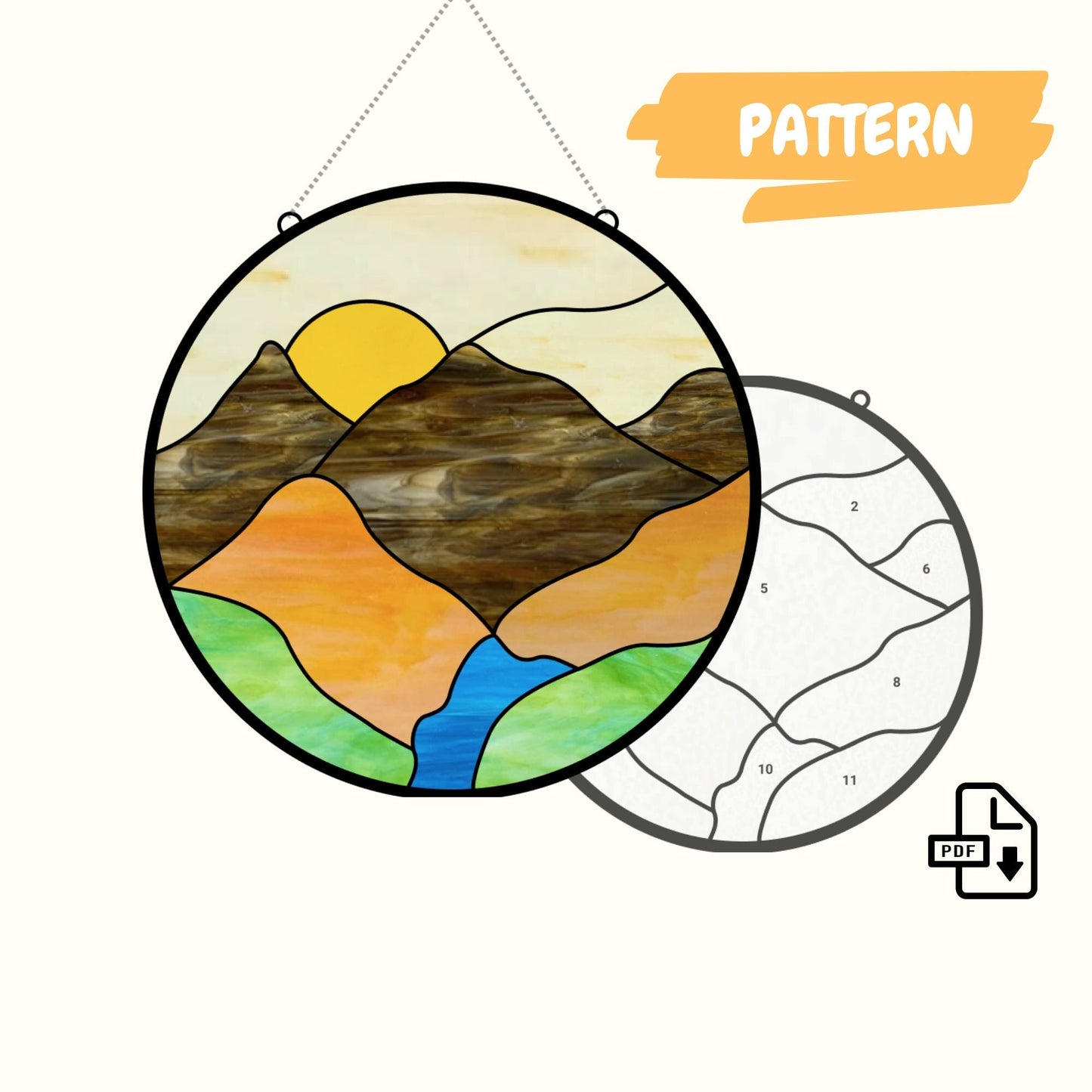 Patrón de vidrieras de paisaje de montaña • Decoración del hogar