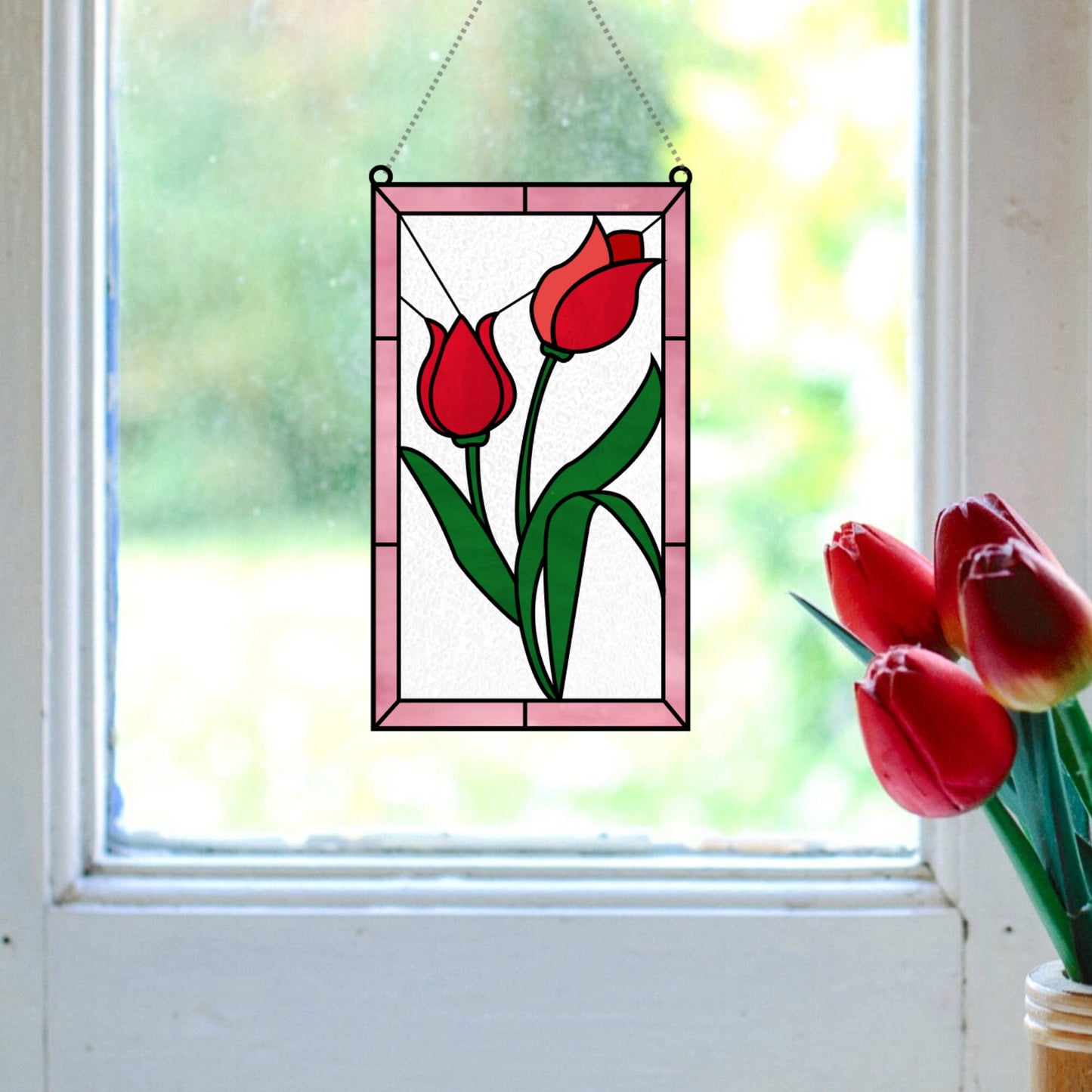 Tulpen-Buntglasmuster • Tulpenblumen-Sonnenfänger-Muster