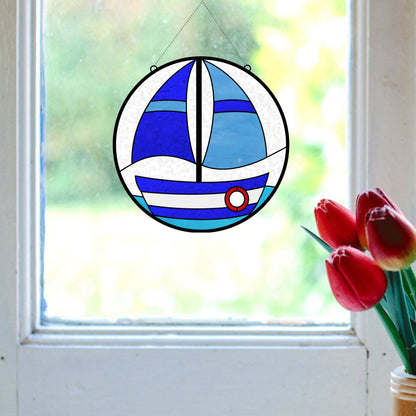Patrón de vidrieras de velero • Patrón para colgar en la pared de yate para principiantes
