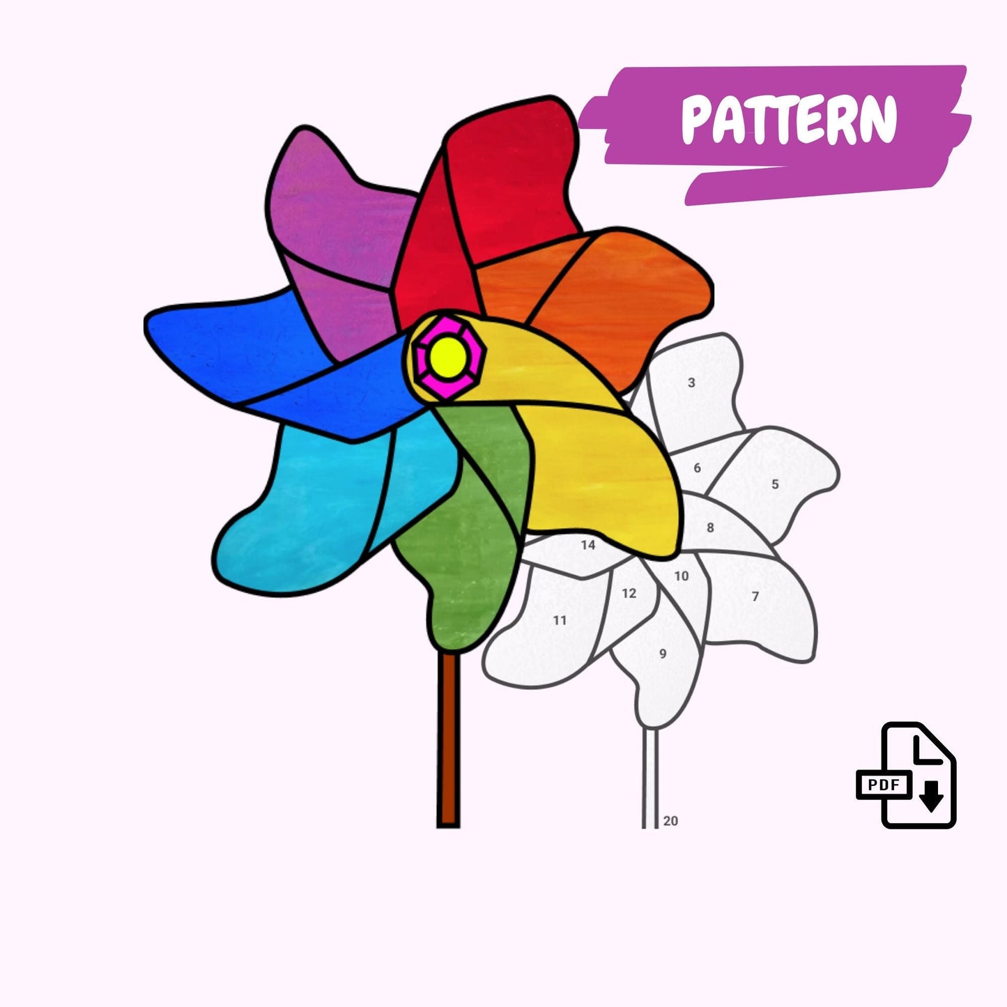 Rainbow Pinwheel Stained Glass Pattern • LGBTQ Pride Stained Glass Patterns