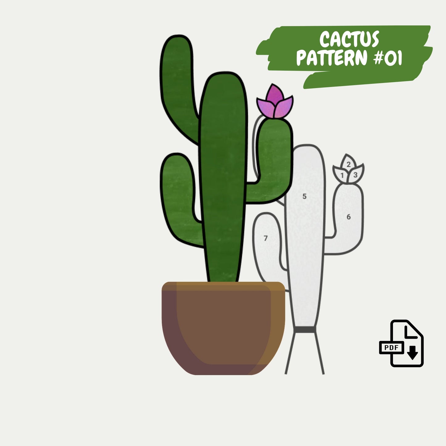 Stained Glass Cactus Pattern Bundle • 5 Cactus Plant Suncatcher Pattern