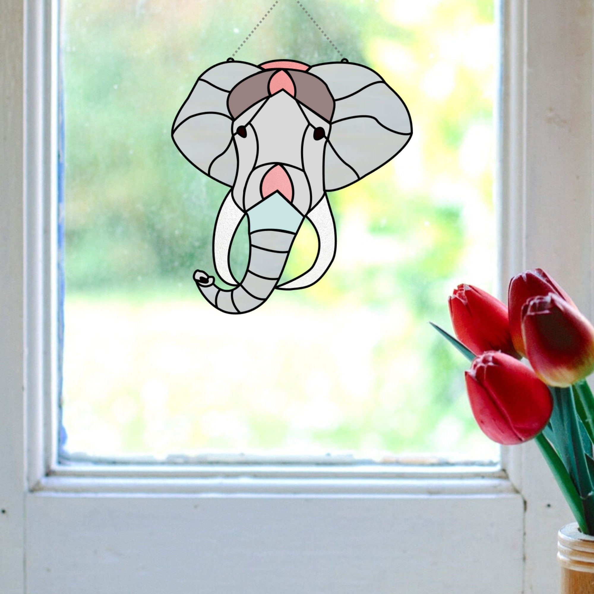 Elephant in Stained Glass, Stained Glass Elephant, Elephant Suncatcher, Elephant Glass store Art