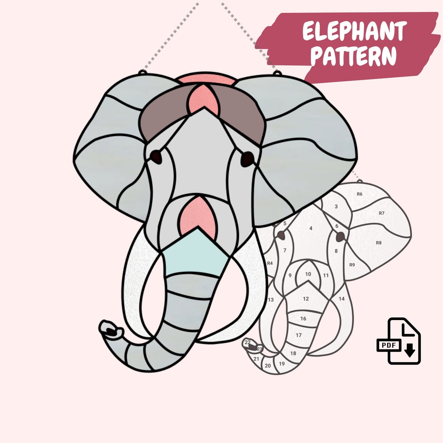 Patrón de vidrieras de elefante - Patrón de descarga digital Suncatcher