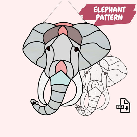 Patrón de vidrieras de elefante - Patrón de descarga digital Suncatcher