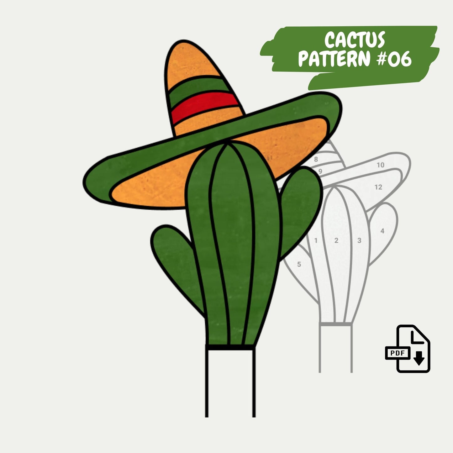 Patrón de vidrieras de cactus para principiantes - Patrón de estaca de planta de cactus