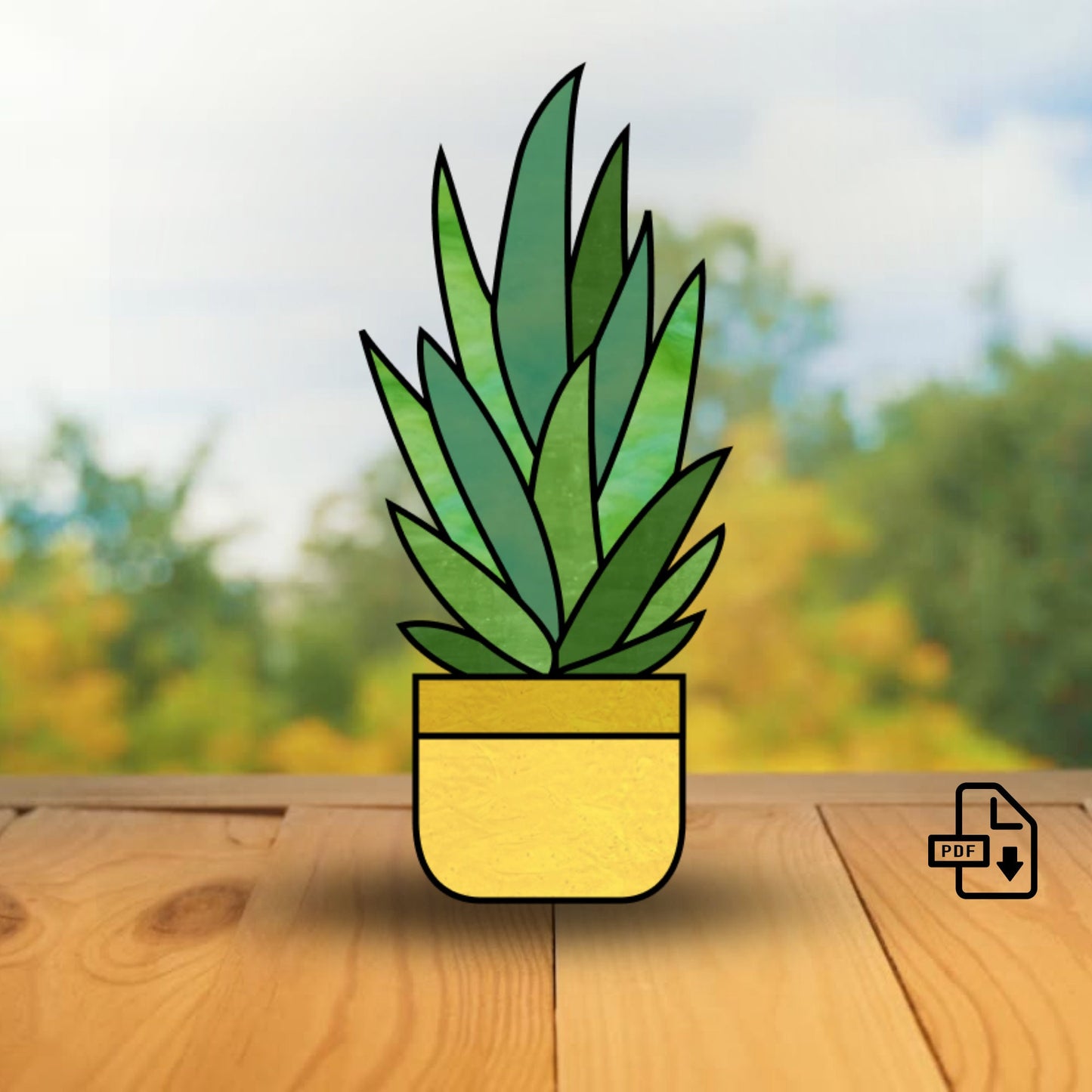Agaven-Aloe-Pflanzenmuster-Set • Buntglas-Sukkulentenmuster