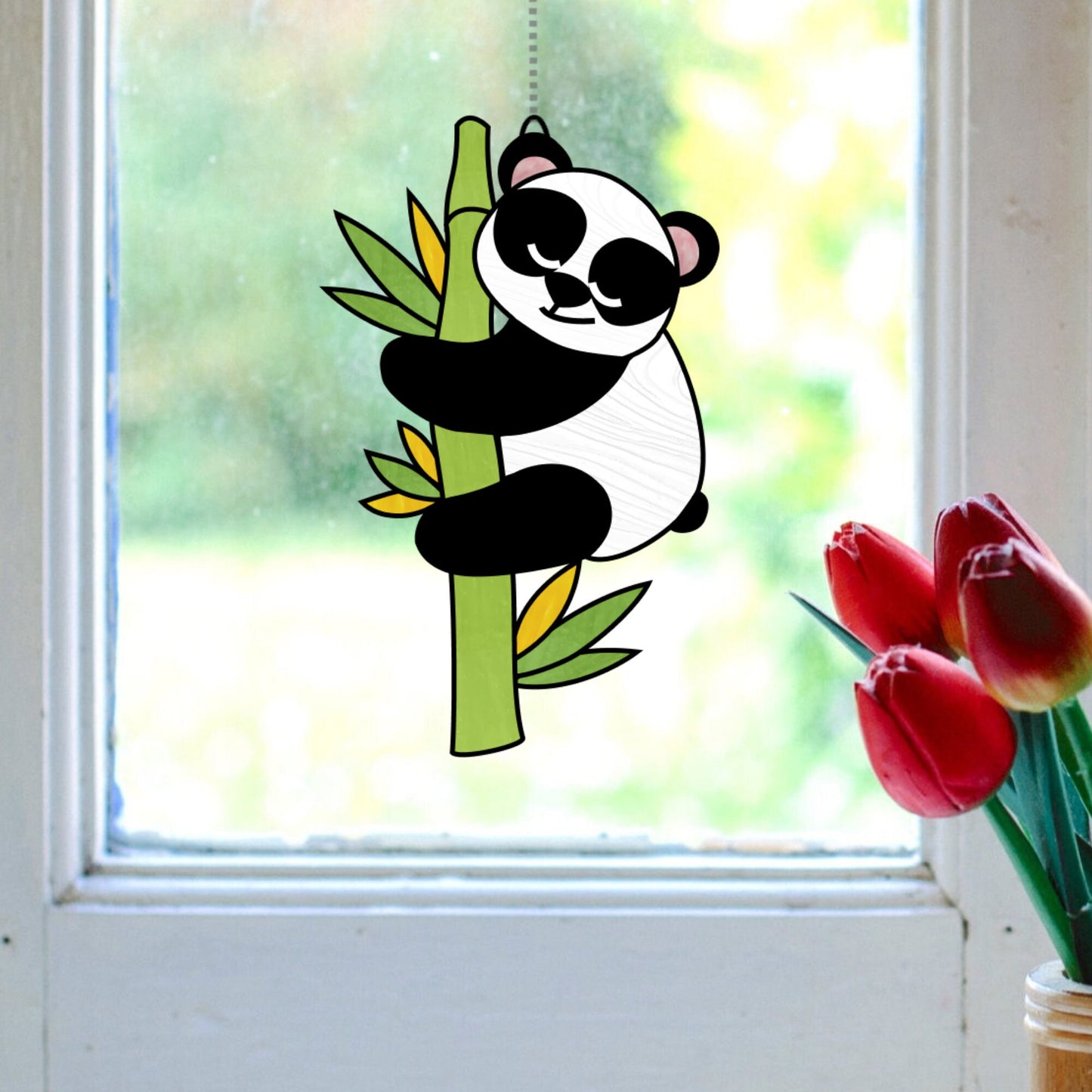 Panda-Bär-Buntglas-Sonnenfänger-Muster