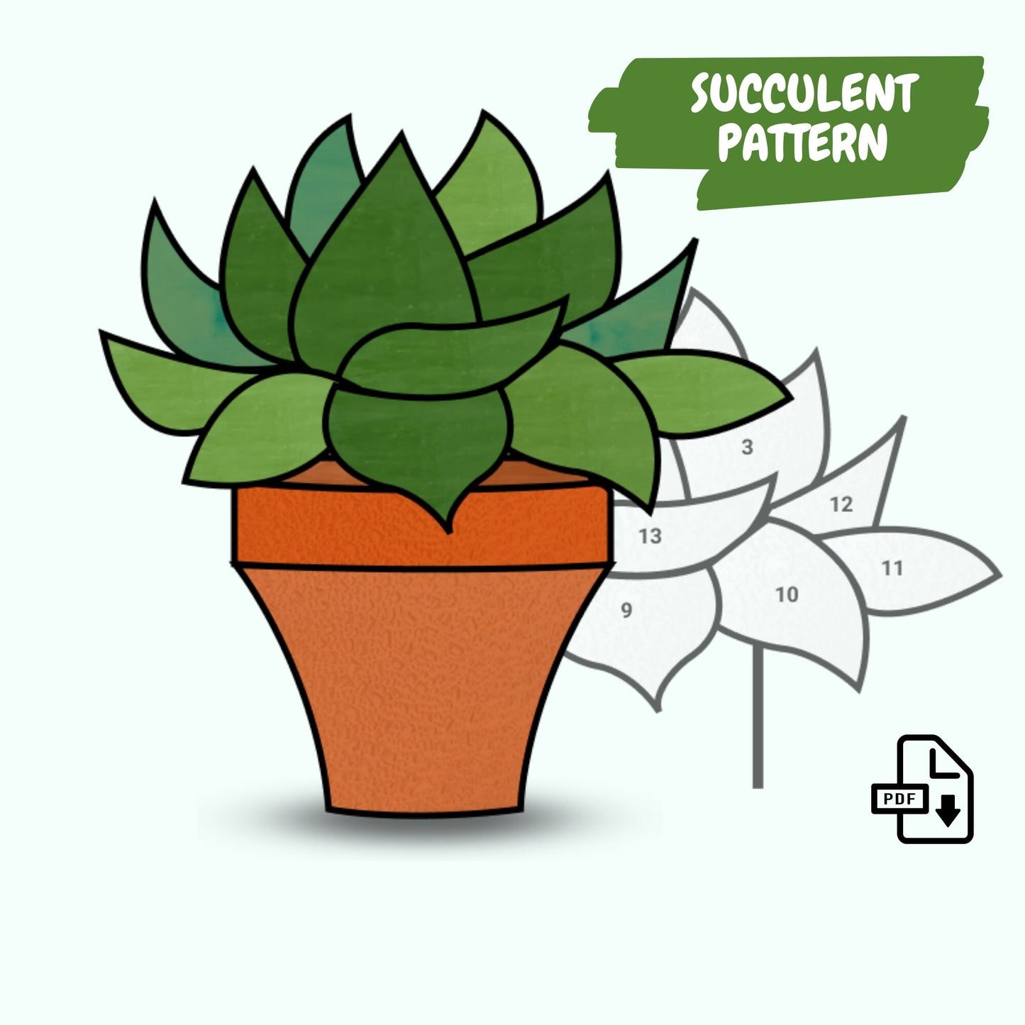 Stained Glass Succulent Patterns Set • Easy Succulent Plants Glass PDF Patterns