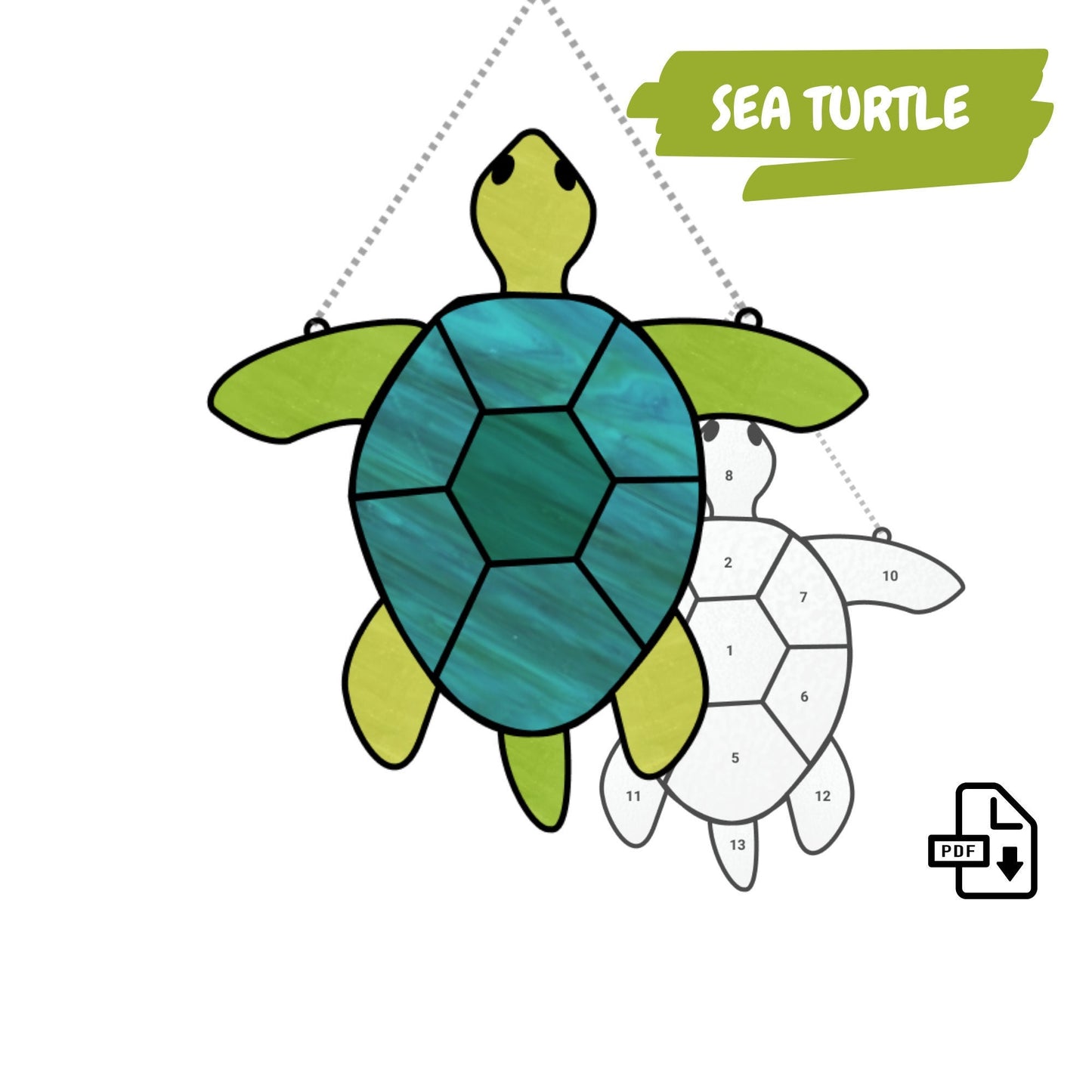 Meeresschildkröten-Buntglas-Muster • Sonnenfänger-Muster für Anfänger • Digitaler PDF-Download