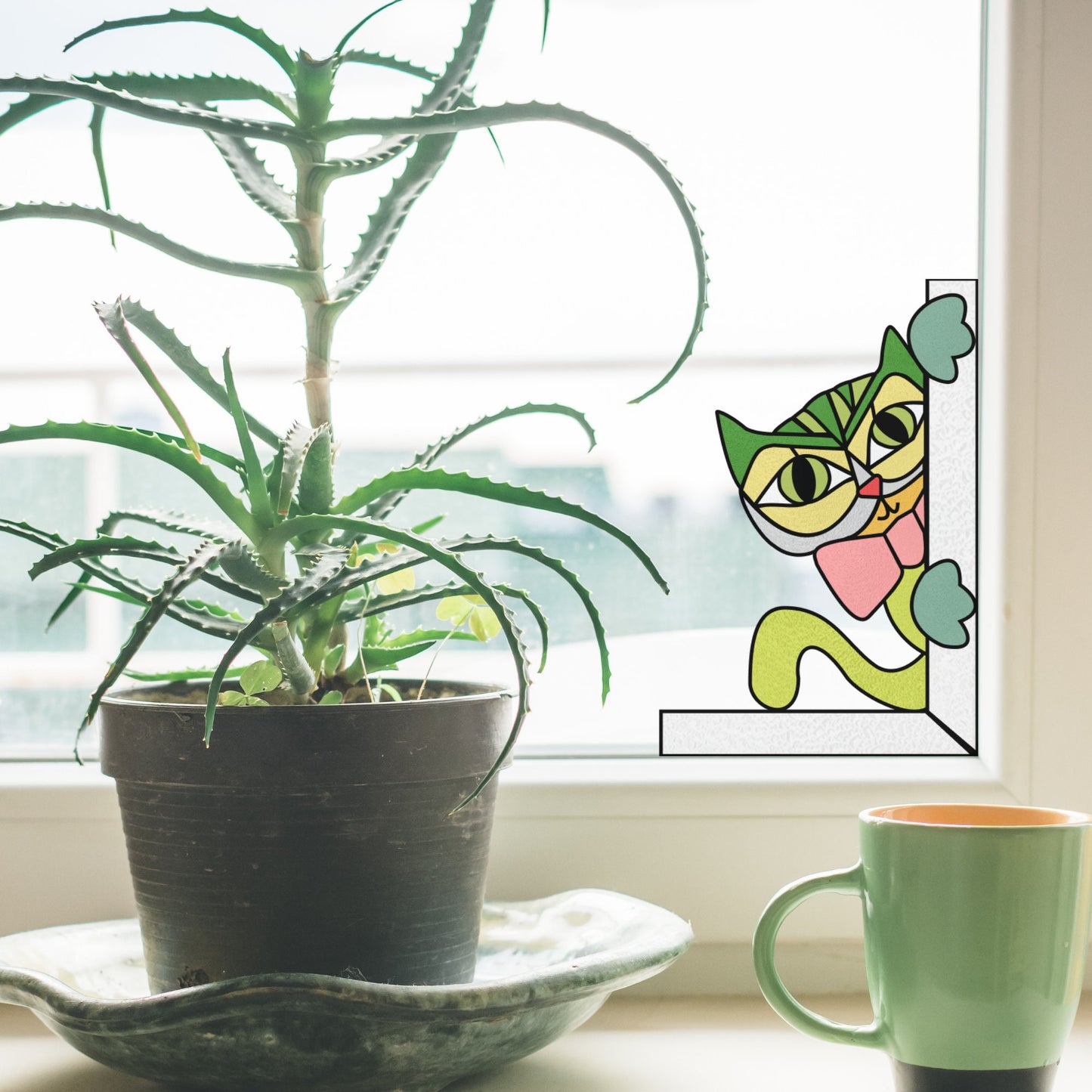 Buntglas-Katzen-Sonnenfänger-Muster • Katzenfenster-Eckmuster