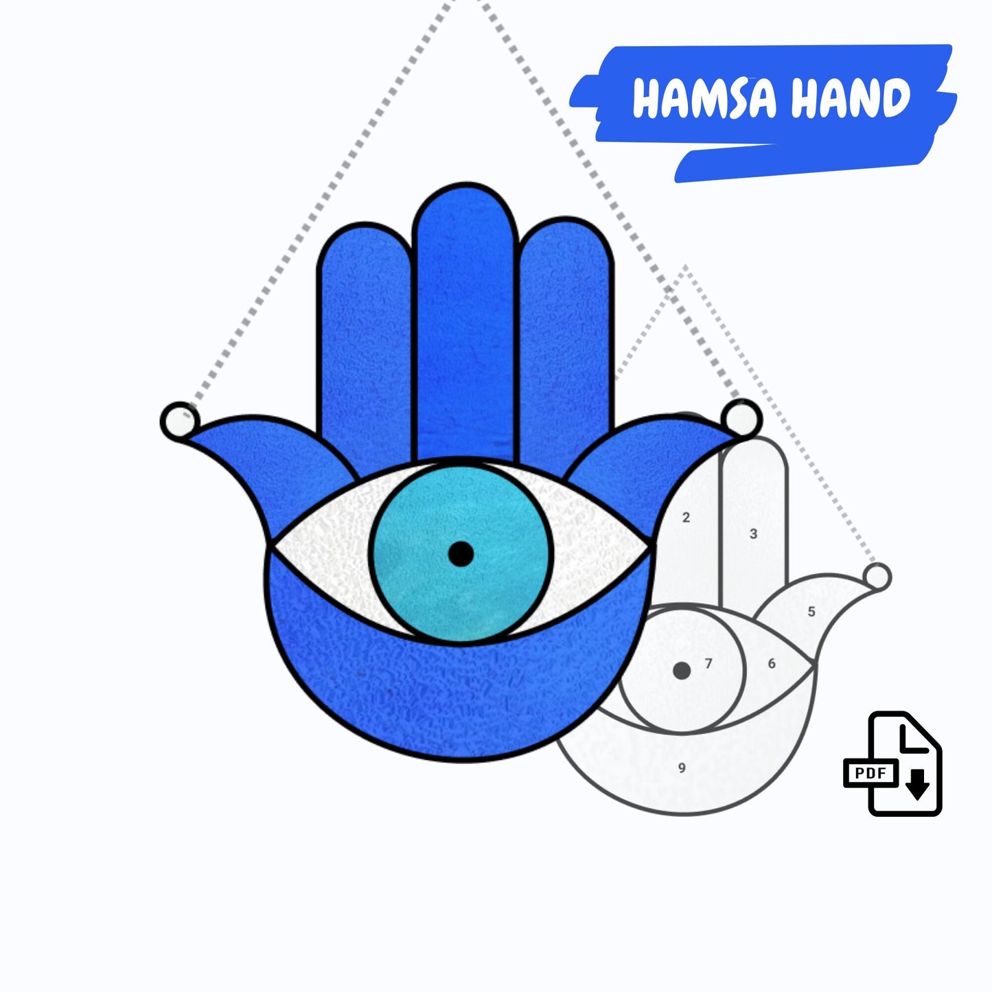 Hamsa Hand-Buntglasmuster • Einfaches Evil Eye-Buntglasmuster