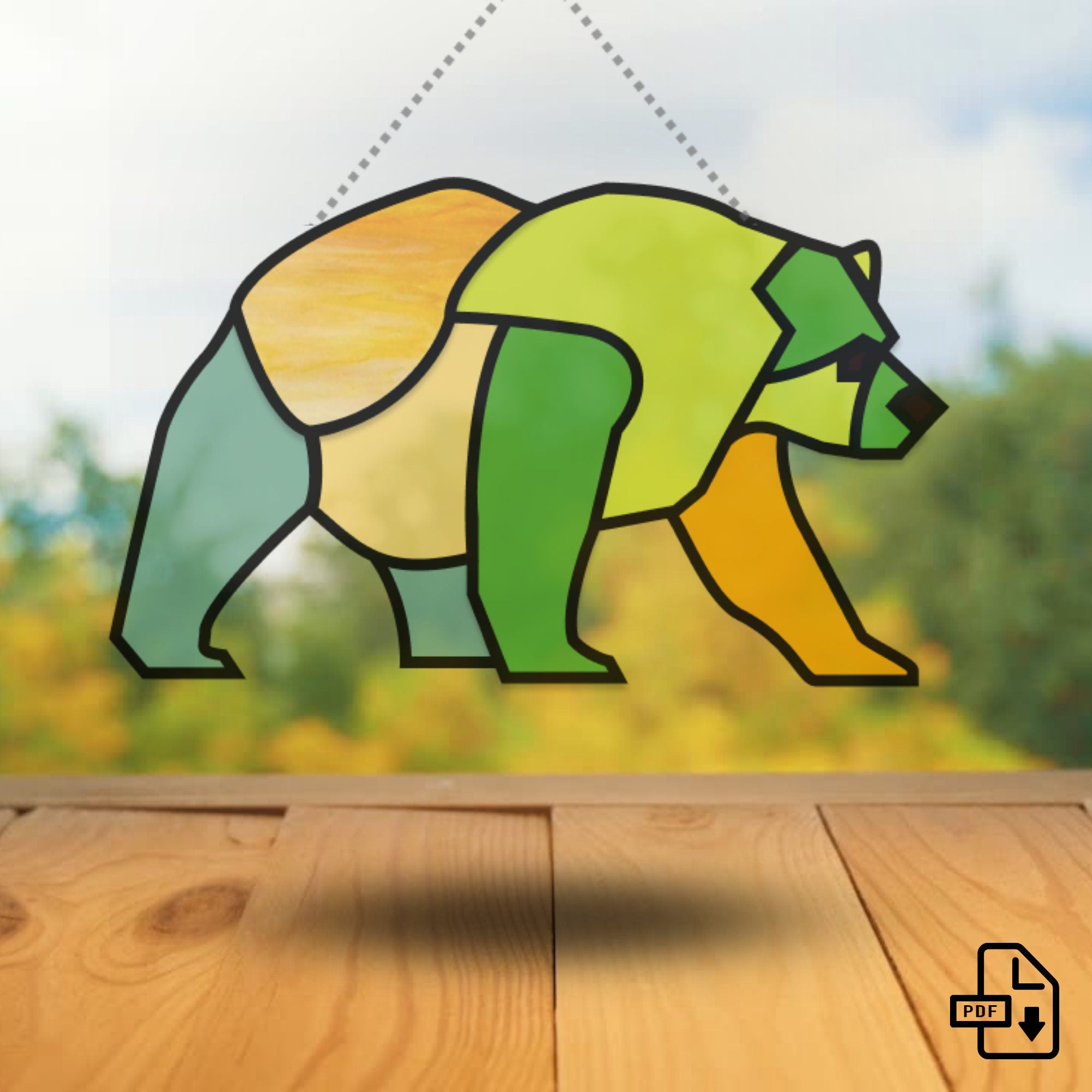 Geometric Stained outlet Glass Grizzly Bear