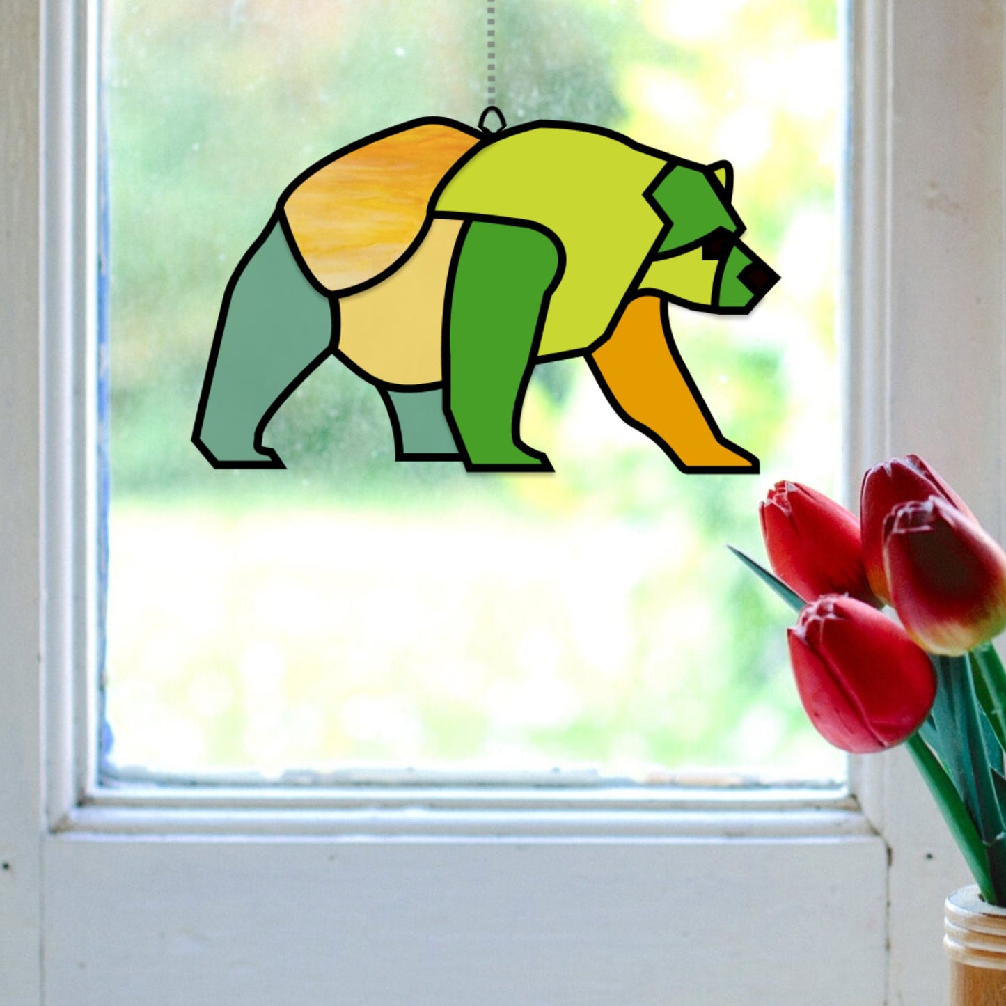 Patrón de vidrieras de oso - Patrón de atrapasueños colgante de ventana
