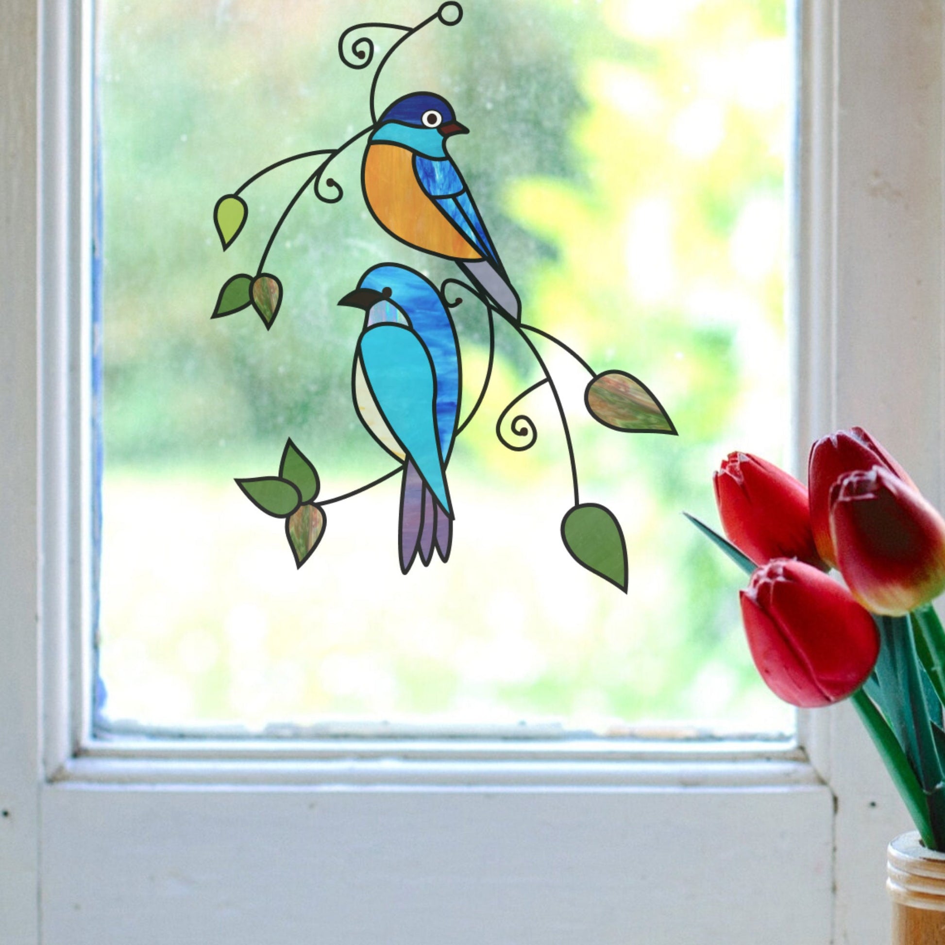 Birds On Branch Stained Glass Window Hanging Pattern – OzGlassArt Patterns
