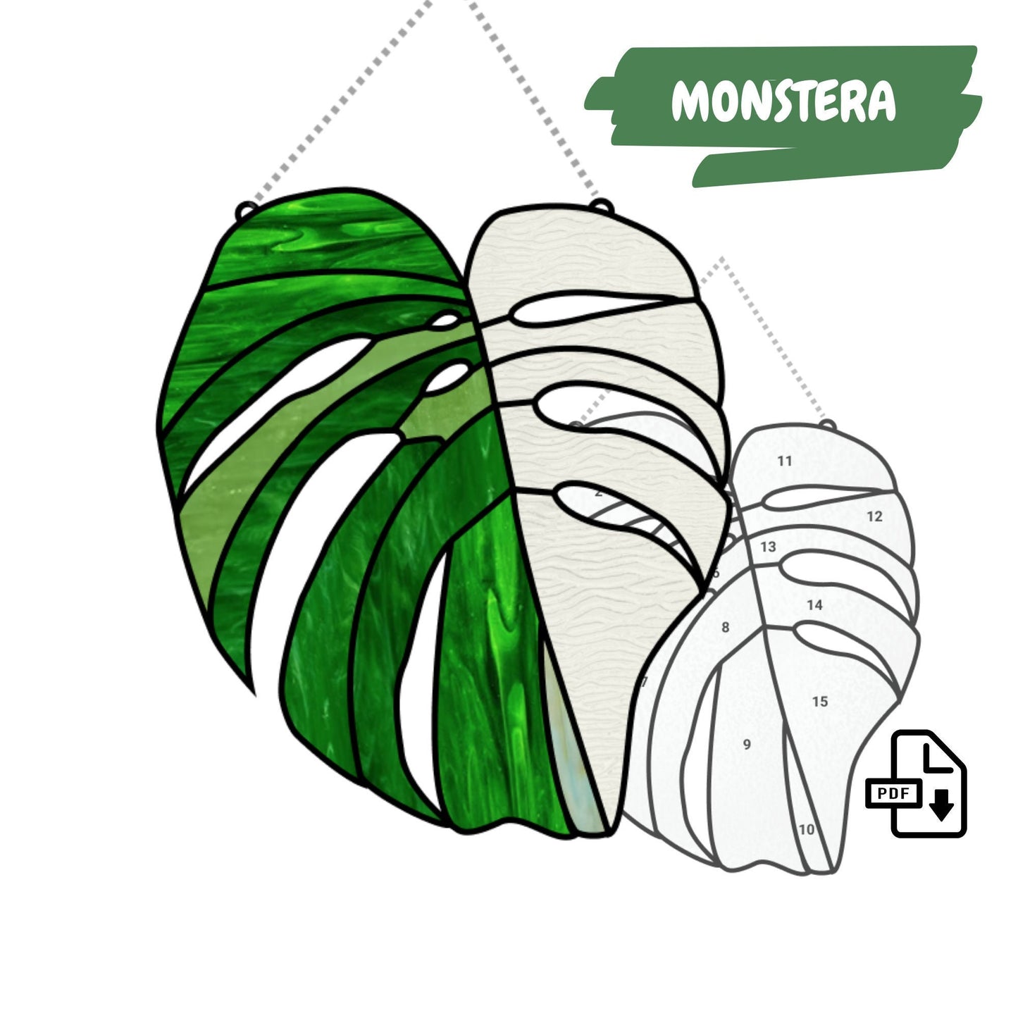 Monstera-Muster • Monstera-Buntglasmuster zum Herunterladen