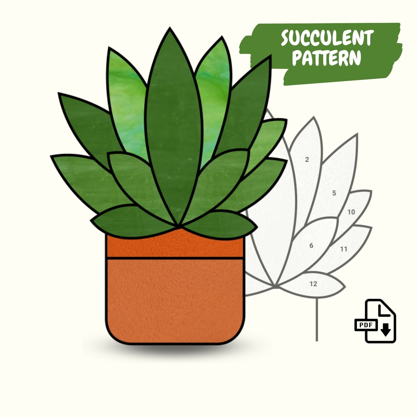 Easy Succulent Plant Stained Glass Pattern • Beginner Pattern