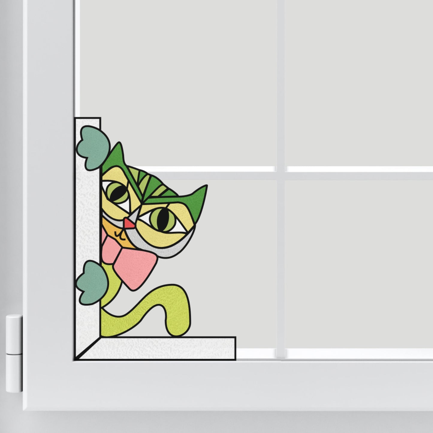 Patrón de atrapasueños de gato de vidrieras • Patrón de esquina de ventana de gato