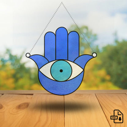 Hamsa Hand-Buntglasmuster • Einfaches Evil Eye-Buntglasmuster