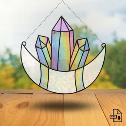 Moon & Crystals Stained Glass Suncatcher Pattern To Download