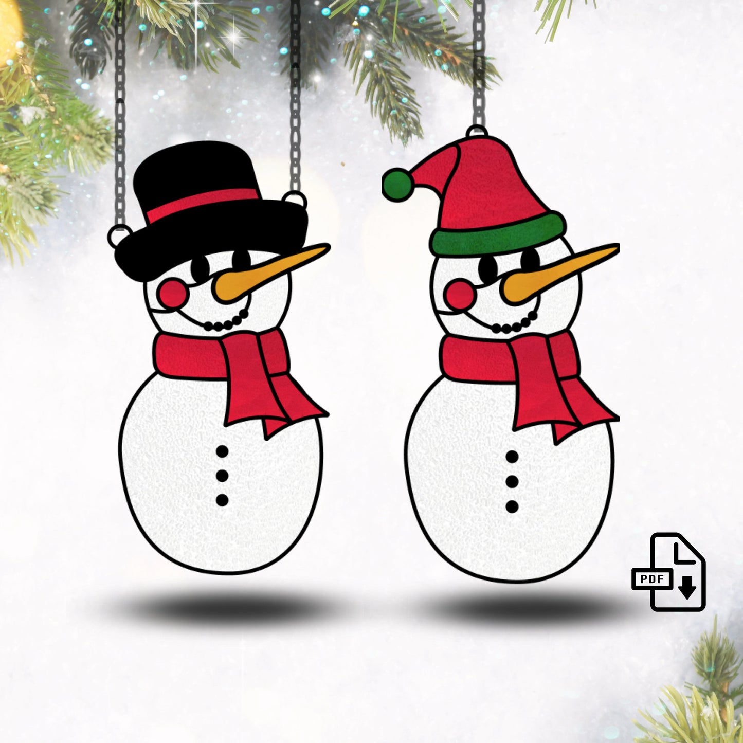 Stained Glass Snowman New Year Suncatcher Christmas Pattern