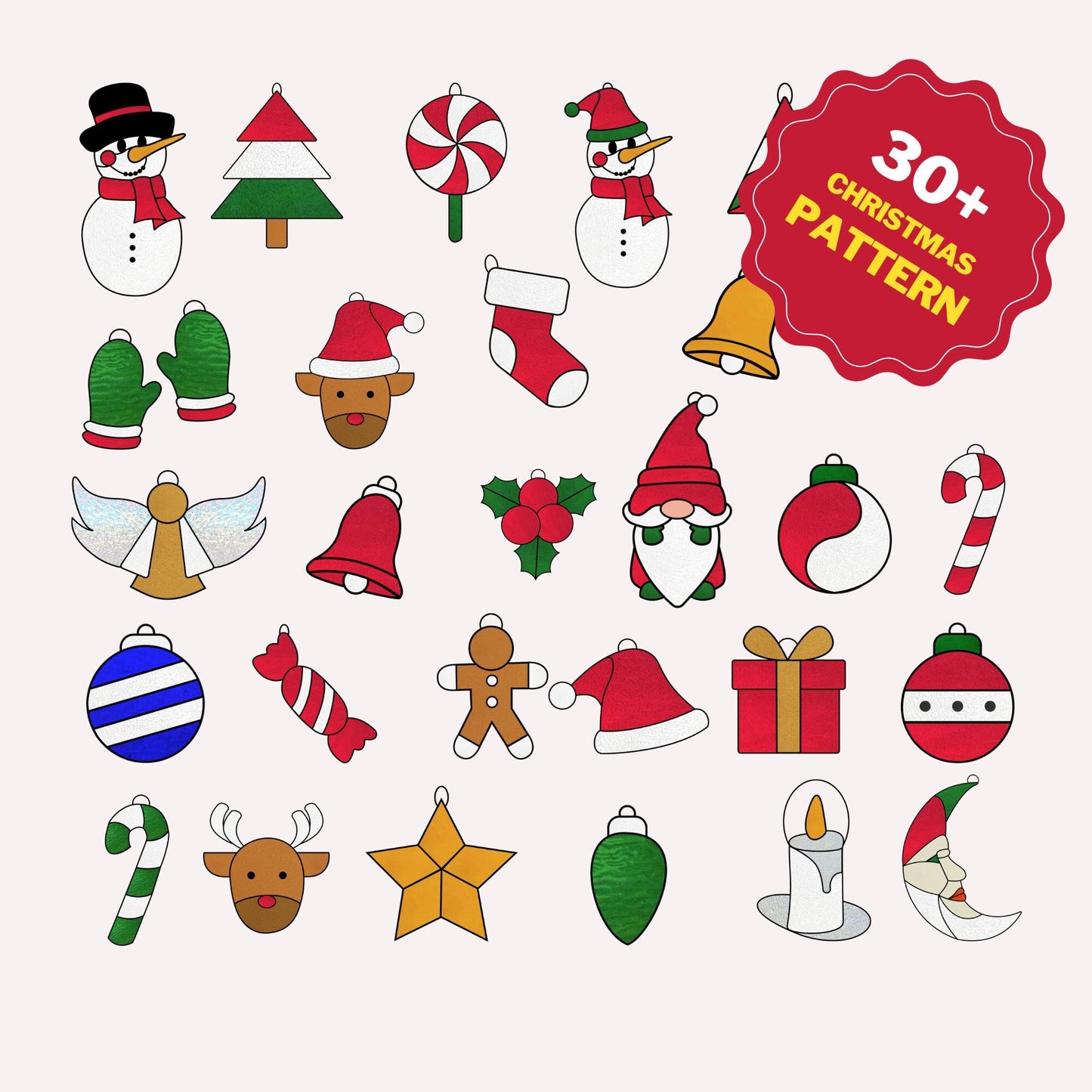 Weihnachts-Buntglas-Muster Mega Pack • 30+ Weihnachtsornament-Muster • Digitaler Download