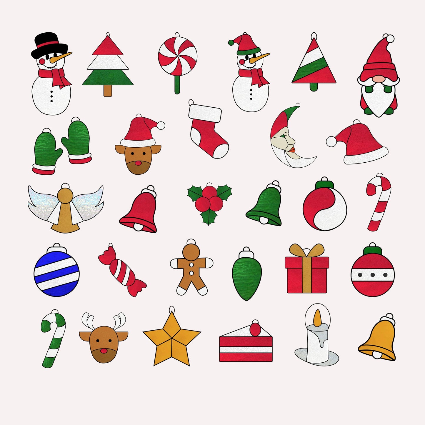 Mega paquete de patrones de vidrieras navideñas • Más de 30 patrones de adornos navideños • Descarga digital