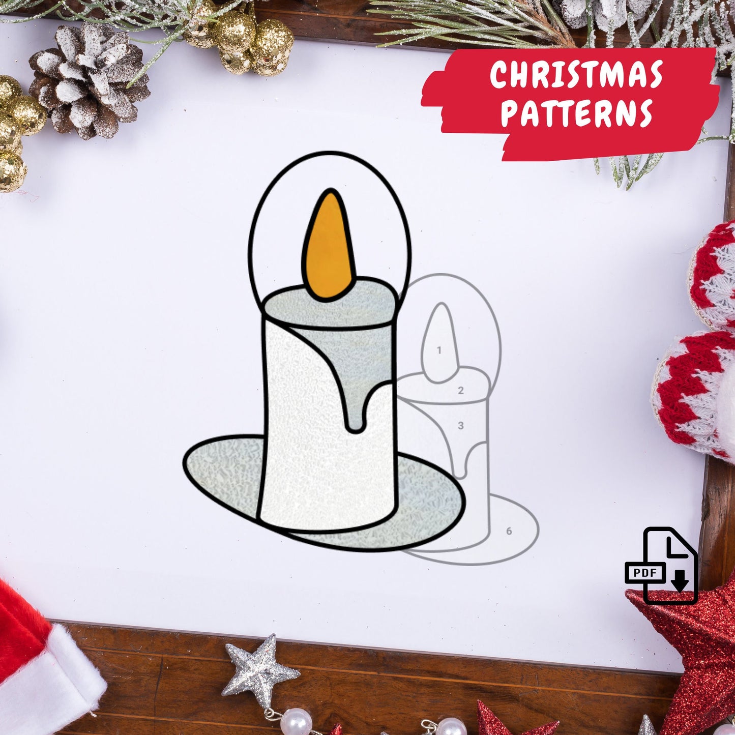 Christmas Candle Stained Glass Pattern • Christmas Tree Suncatcher Pattern