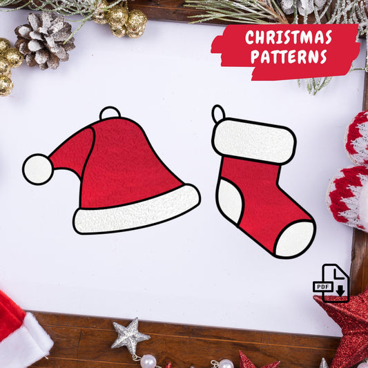 Christmas Santa Hat & Stocking Stained Glass Pattern