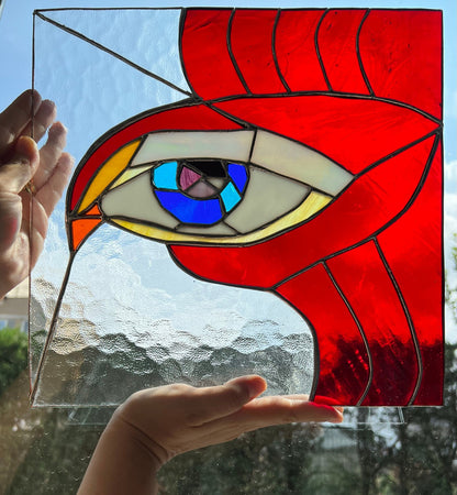 Hawk Eye Stained Glass Window Hanging Suncatcher Panel - Modern Home Decor