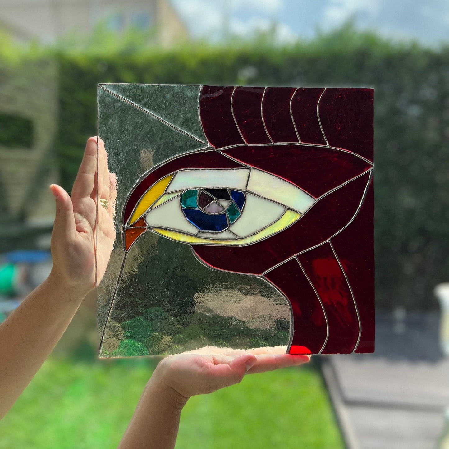 Hawk Eye Vidriera Colgante Suncatcher Panel - Decoración moderna del hogar