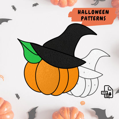 Patrón de vidrieras de sombrero de calabaza de Halloween • Descarga digital en PDF