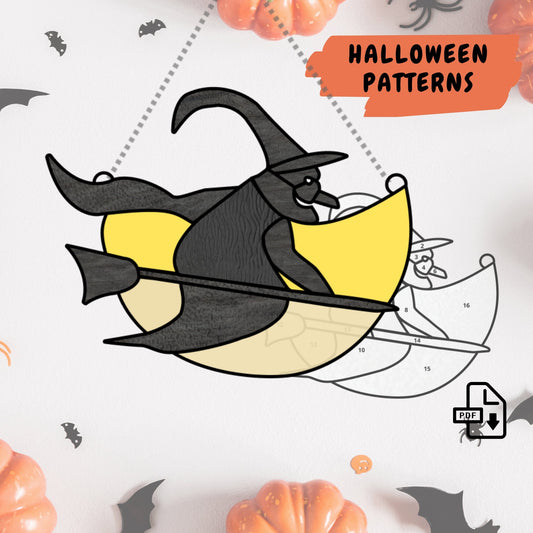 Halloween Witch Stained Glass Pattern • Halloween Patterns