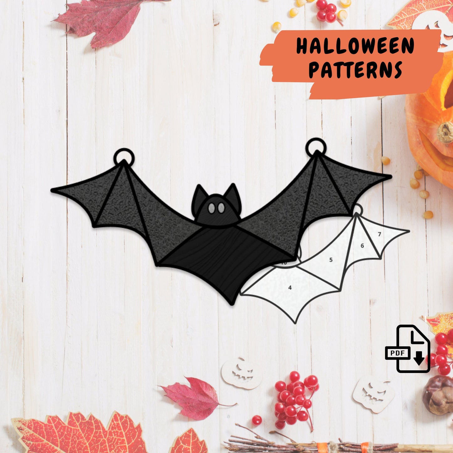 Patrón de vidrieras de murciélago de Halloween • Descarga digital en PDF