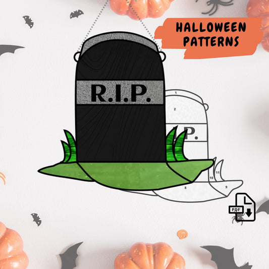 Patrón de vidrieras RIP Grave • Patrón PDF de Halloween